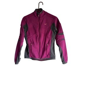 Nike Sphere Thermal Full Zip Running Jacket Burgundy Grey Waffle Knit Womens S